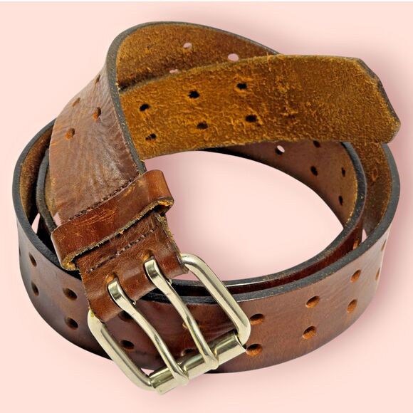 Vintage Ladies Leather Belt Dickies Double Hole Hippie 70s 9813 Size 38/95 USA - Picture 1 of 12